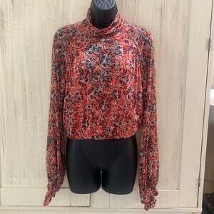 Free People High Neck Sheer Sleeved Blouse